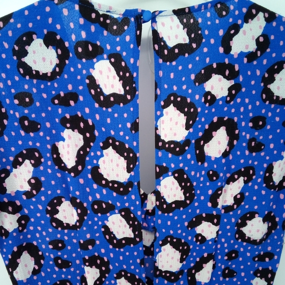 ASOS Electric Blue Pink Animal Print Polka Dot Wide Leg Jumpsuit 6 - Picture 9 of 13